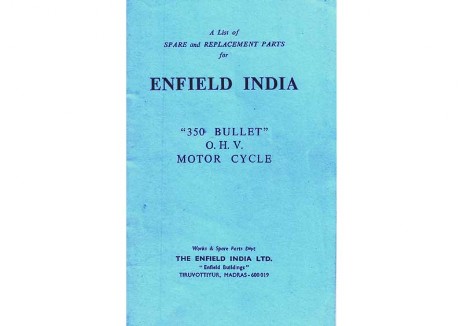 Royal Enfield Bullet Parts Book  early Indian 350cc